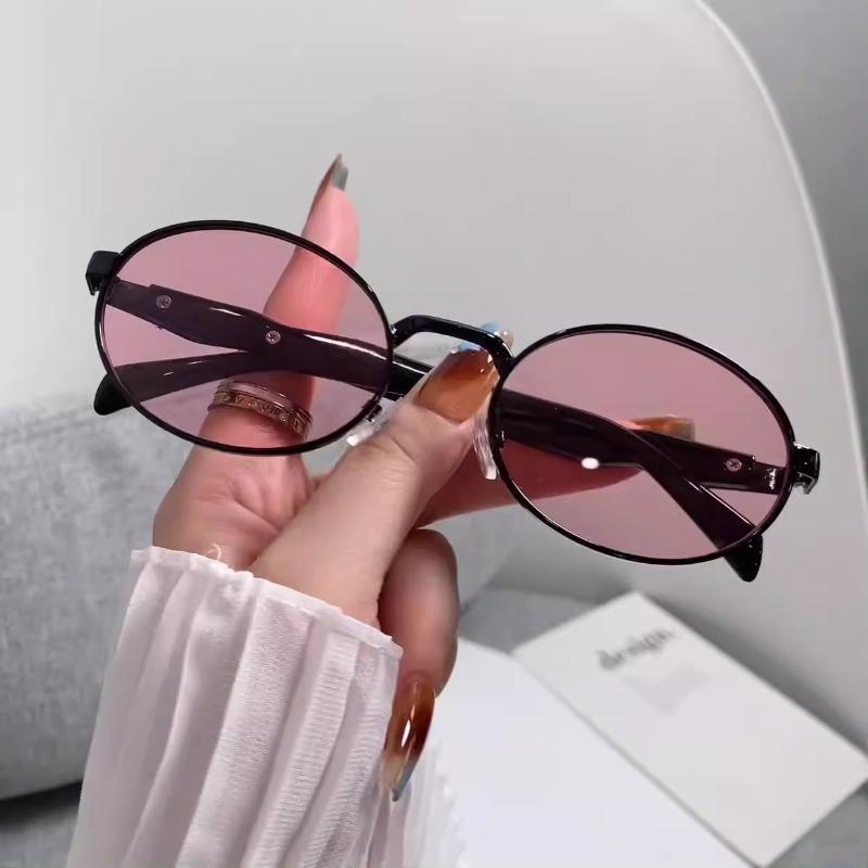 Elliptical Metal Personalized Sunglasses for Women European and American Fashion Retro Street Pography Sunglasses