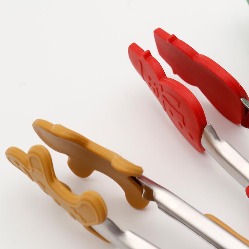 New Portable Christmas Food Tongs Grip Serving Gingerbread Man Tree Nonstick Tip Reusable Bacon Silicone Tongs Meat Server 6 Pcs