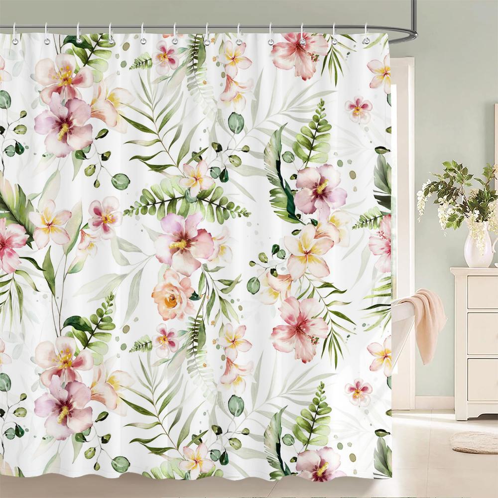 Green Plant Leaf Vines Flowers Shower Curtain Modern Nordic Minimalist Printed Polyster Home Decor Bathroom Curtain with Hooks