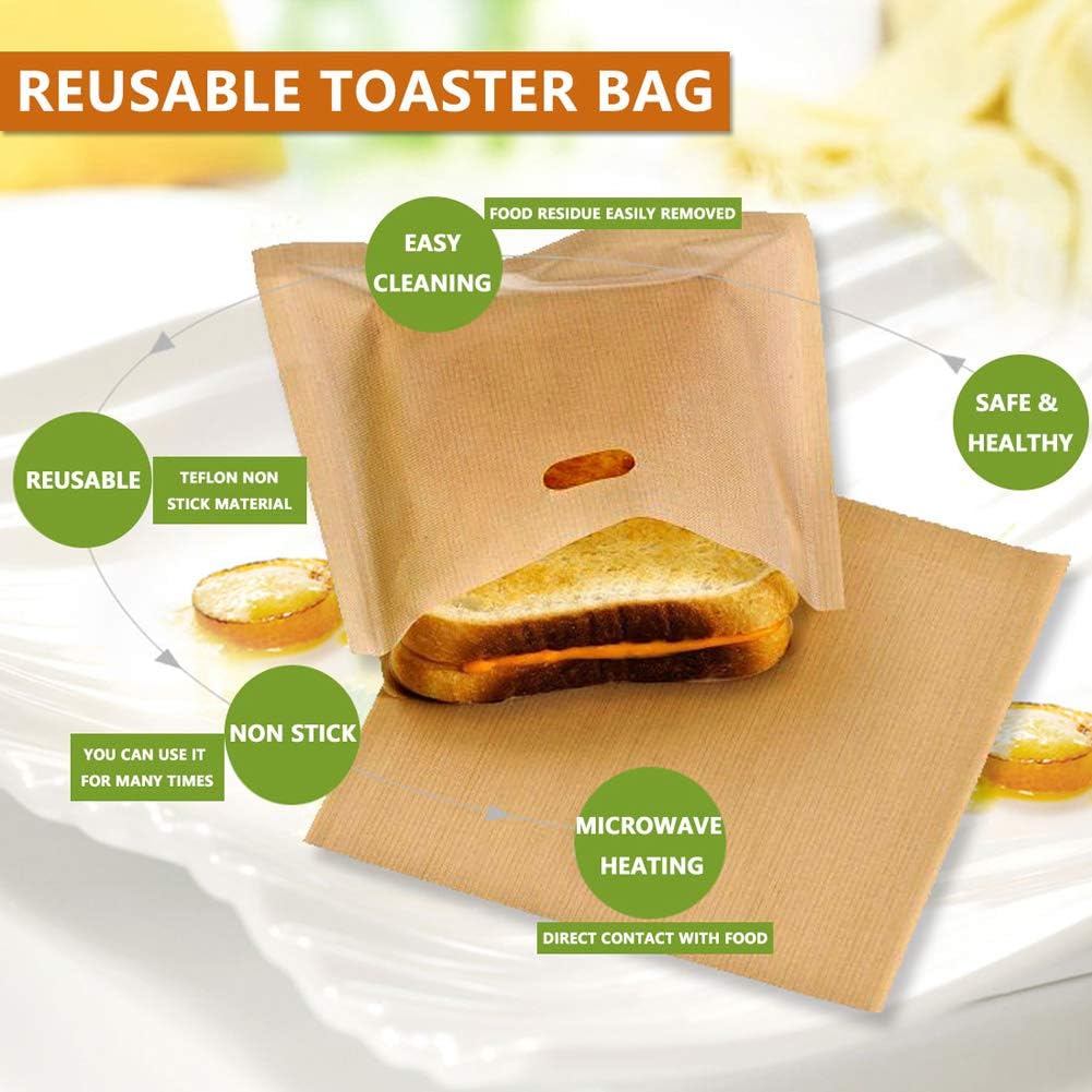 Non Stick Toaster Bags Reble and Heat Resistant Easy to Clean,Perfect for Grilled Cheese Sandwiches (10)