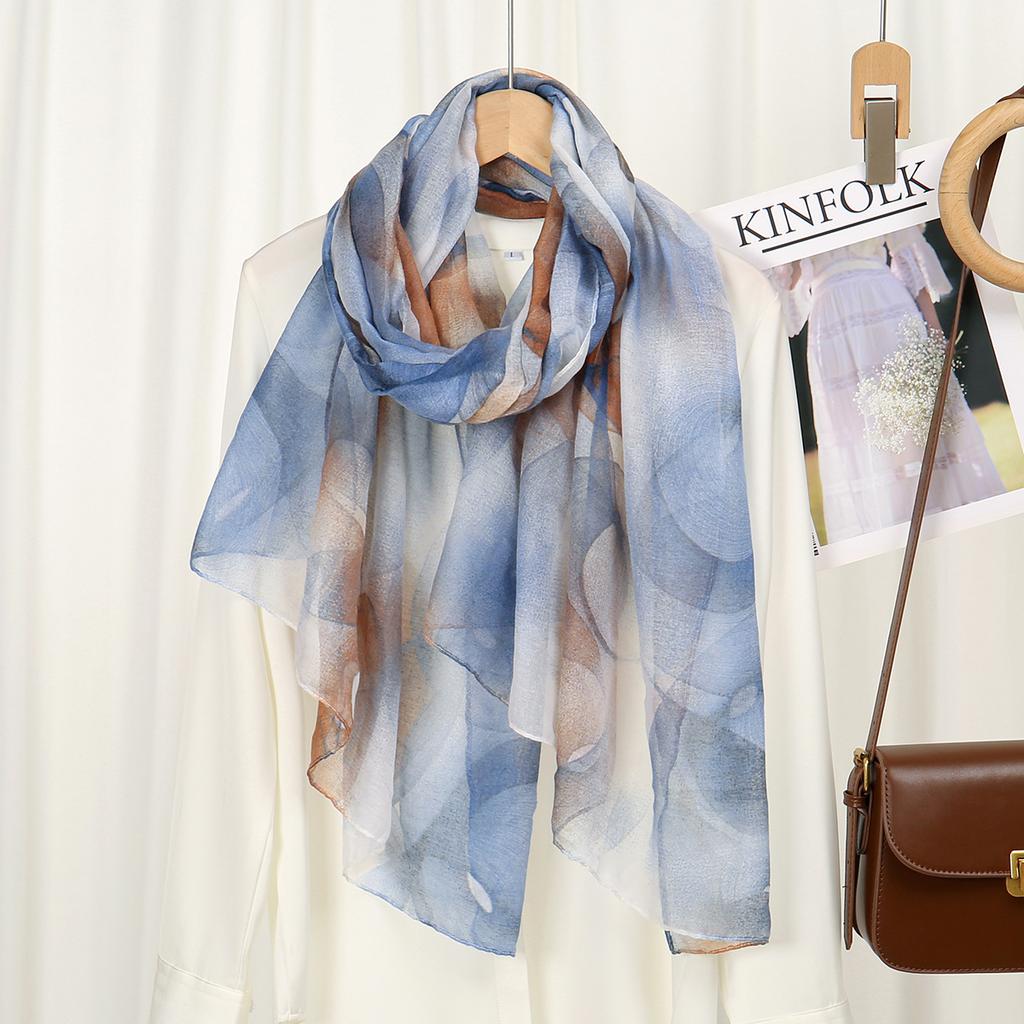 New Print Voile Silk Scarf Shawl Women Sunscreen Silk Scarf Turban Long Wrap Beach Travel Outdoor Accessories Trendy Headband