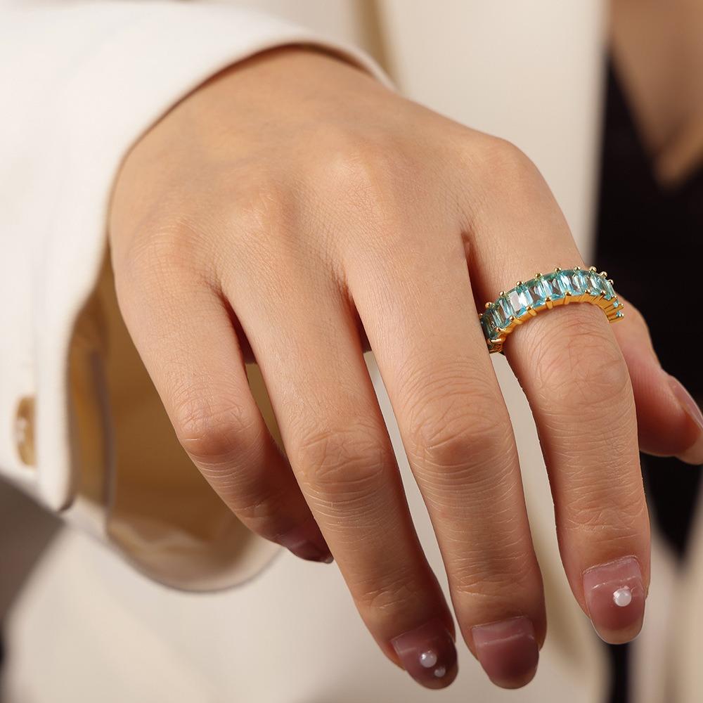 Geometric Design Women Finger Ring Tiny French Vintage Ring Colored Zircon Rings  Engagement