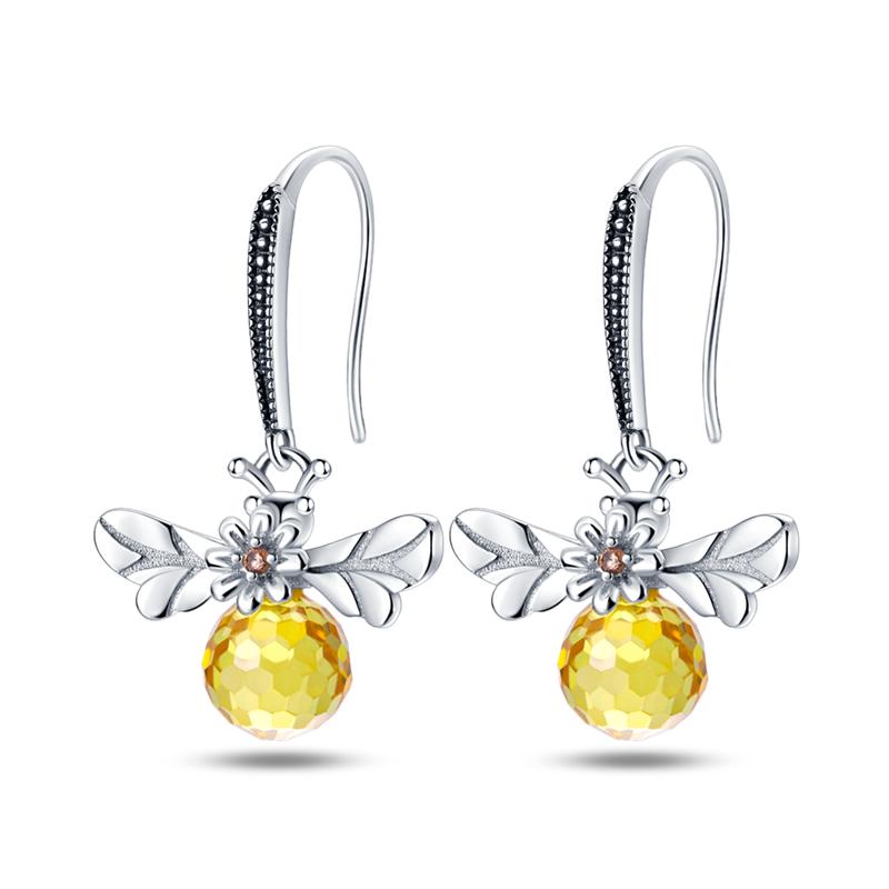 925 Sterling Silver Earring Honey bee with diamond Shells Earrings Jewelry Gift Wedding Earrings For Women Jewellery gift