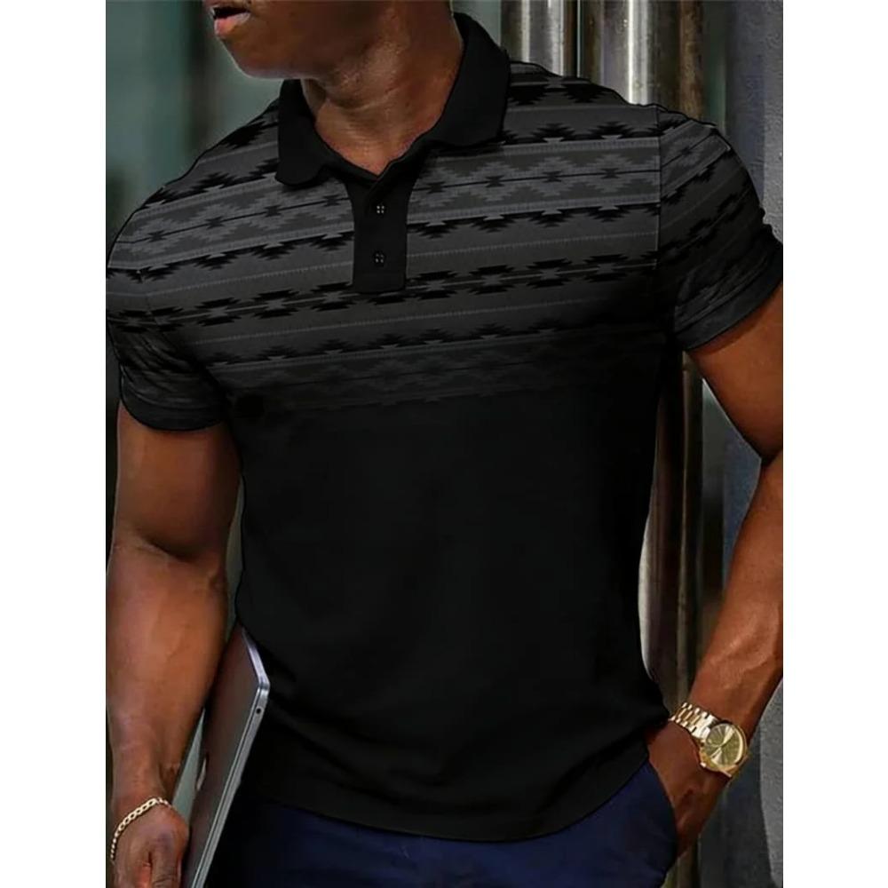 Vintage Ethnic Style Men's Digital Printing Pattern Short-sleeved Polo Shirt Fashionable Summer European and American Clothing