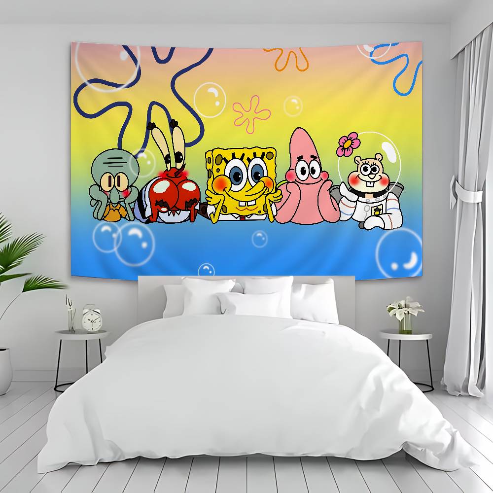 Anime SSpongeBobes Cute Colorful Tapestry Wall Hanging Bohemian Wall Tapestries Mandala Wall Art Decor