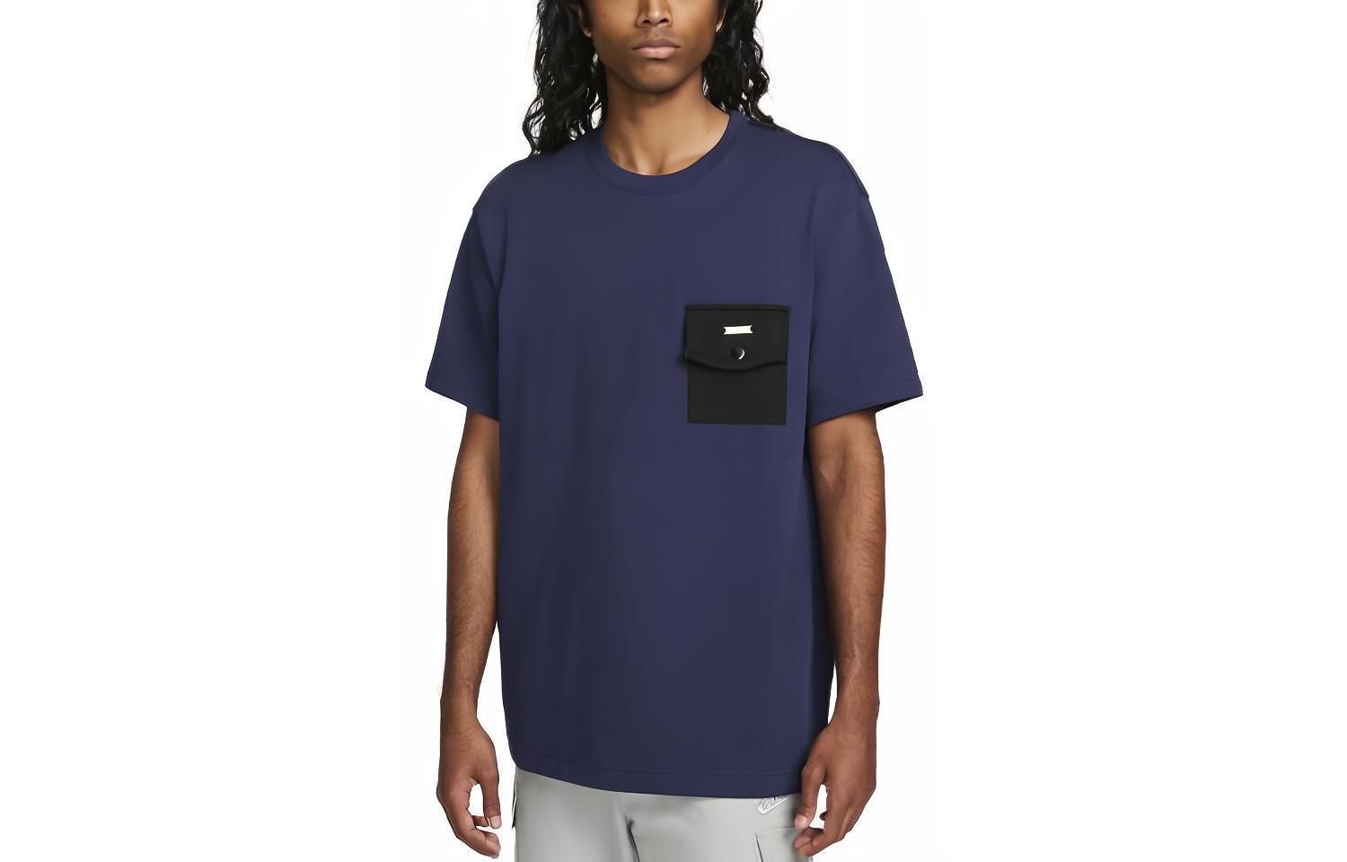 Nike T Shirts Men s Marine Blue Crew Neck Moderate Straight Fit DN1157-410 L
