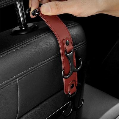 Premium Leather 20KG Car Headrest Hook - Universal Multi-Purpose Organizer with Metal Hooks for Shopping Bags & Accessories