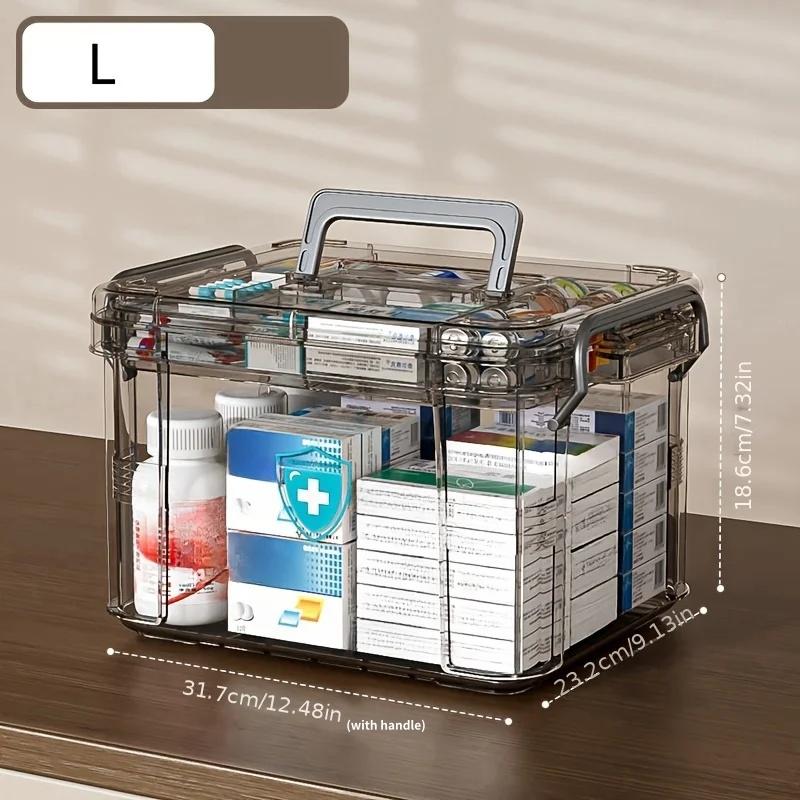 Clear Medicine Organizer Storage Box with Tray, Plastic First Aid Box Empty, Thickened Medicine Container Chest