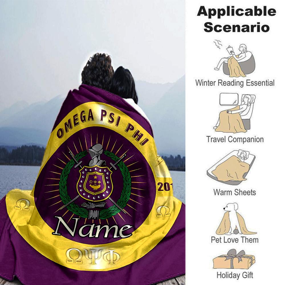Customiz Name Personality Omega Psi Phi Blanket Soft &Warm Sofa Office Bed Travel Lunch Break Blanket, Gift Suitable All Seasons