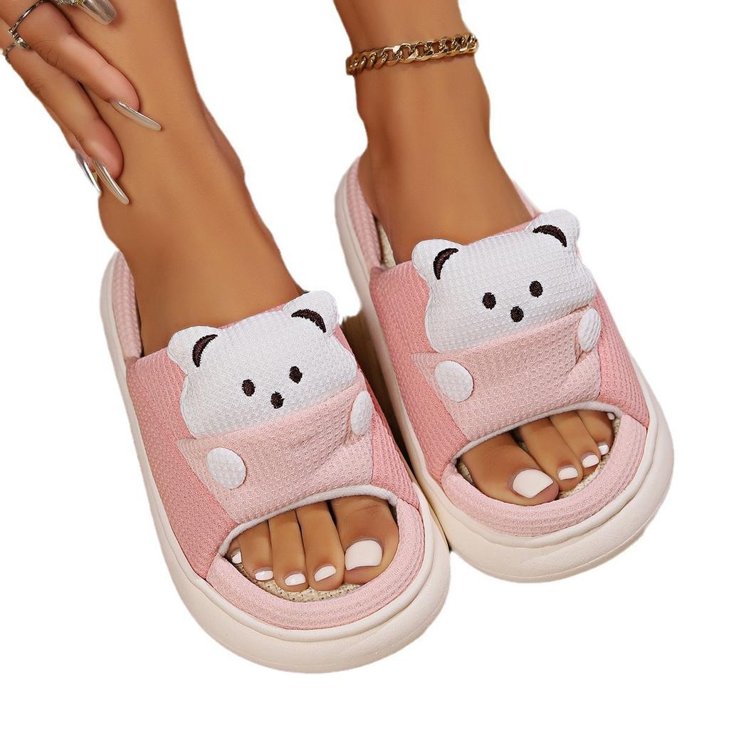New Cartoon Bear Indoor Shit-stepping Linen Slippers Home Non-slip and Deodorant Thick-bottomed Cool Slippers