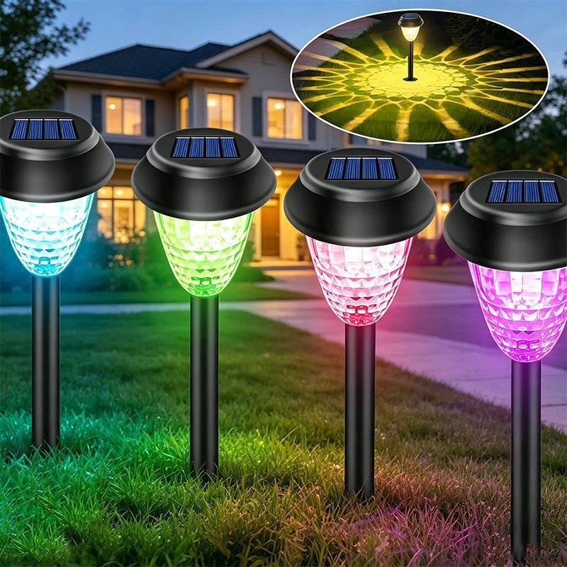 Outdoor Solar Pathway Lights RGB Color Changing Projection Dusk to Dawn for Yard Walkway Landscape Decoration