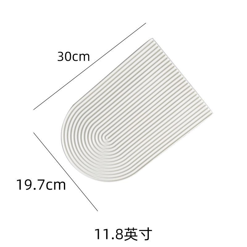 

Ins Style White Plate Ceramic Semi-Round Plate Dinner Plate Dim Sum Cake Fruit Tableware Pure White Household Striped Flat Plate