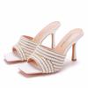 Fashion Summer Pearl Water Diamond 9cm Square Head High Heel Slippers Fashion Fish Mouth Wine Glasses Temperament Beaded Shallow Sandals