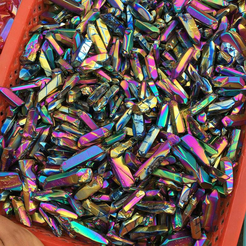 Rainbow Electroplate Colorful Titanium Aura Lemurian Seed Quartz Crystal Decor