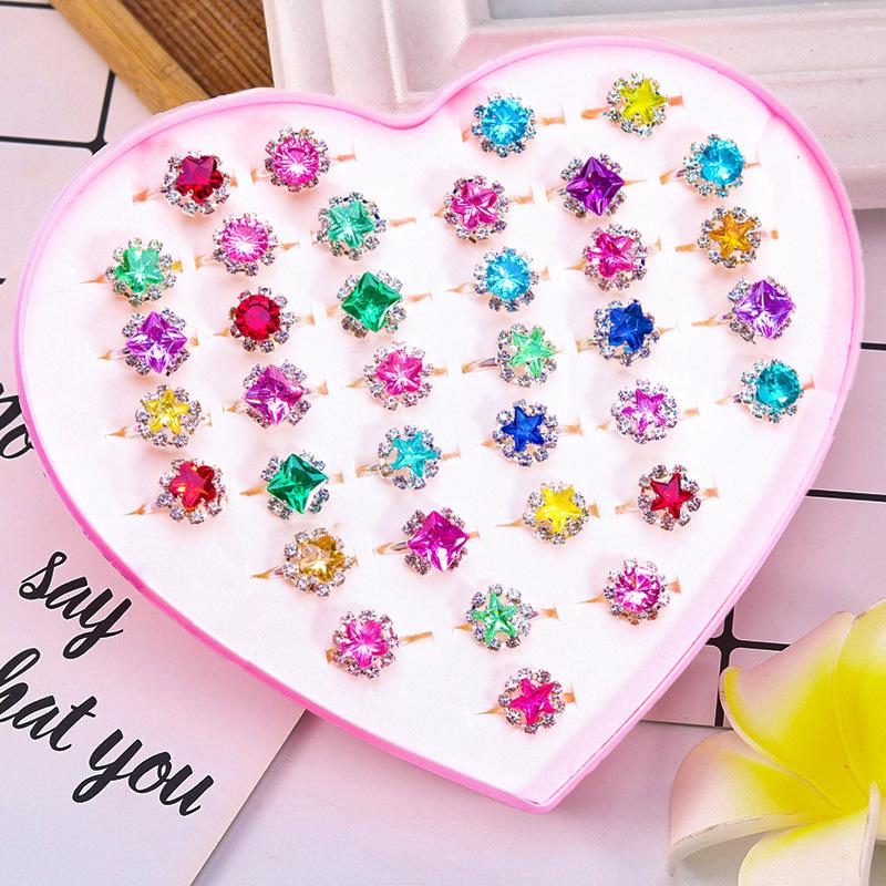 Kids' Faux Diamond Crystal Cartoon Gem Ring Set - Kindergarten Gift