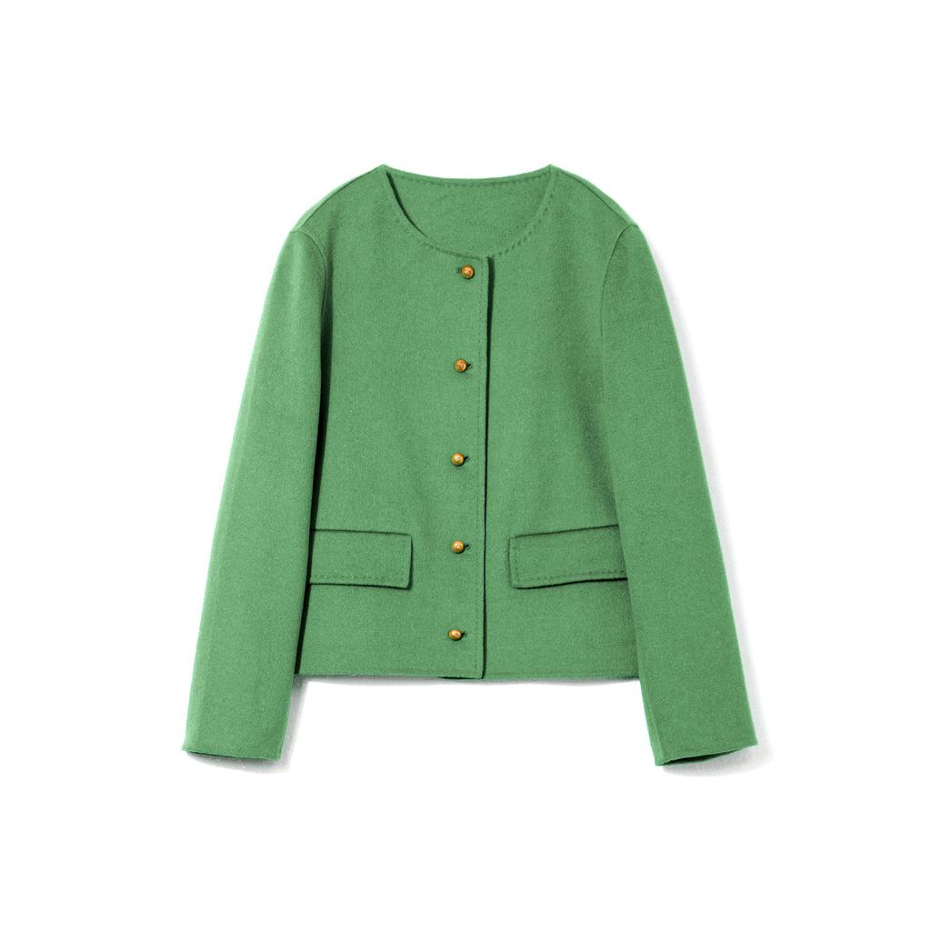 Sheep Wool Double-sided Woolen Coat Small Coat Single-breasted Short Round Neck Temperament Coat Women