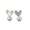 Natural Freshwater Pearl & Mother-of-Pearl Heart Earrings, Sterling Silver Studs - Fashion Gift