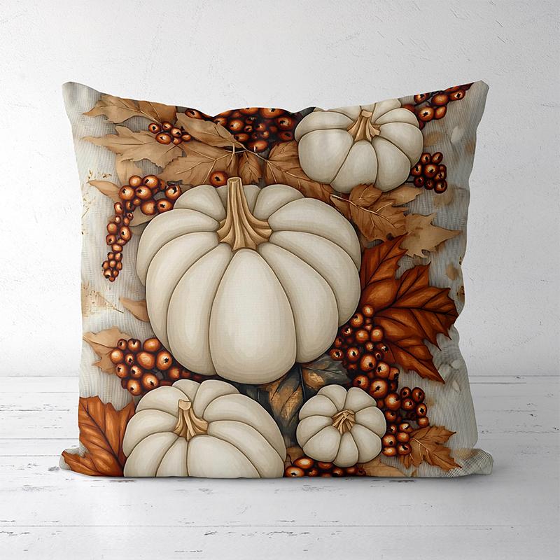 2D Flat Printing Autumn Pumpkins Leaves Berries Decorative Cushion Covers Polyester Pillowcase Sofa Decorative Cushion Cover