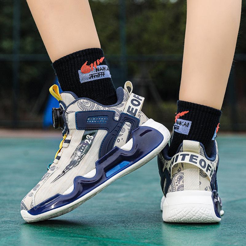 Foreign trade new four-season children's basketball shoes medium and old children's rotating buckle breathable mesh non-slip and wear-resistant act