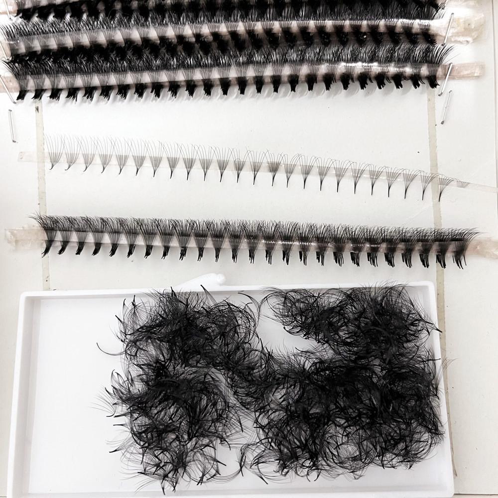 Custom Ultra Dark Black 12D 14D 16D 20D Volume Lashes Short Stem Pointy Base Yy W Shaped Premade Fans Lashes Extension Supplies