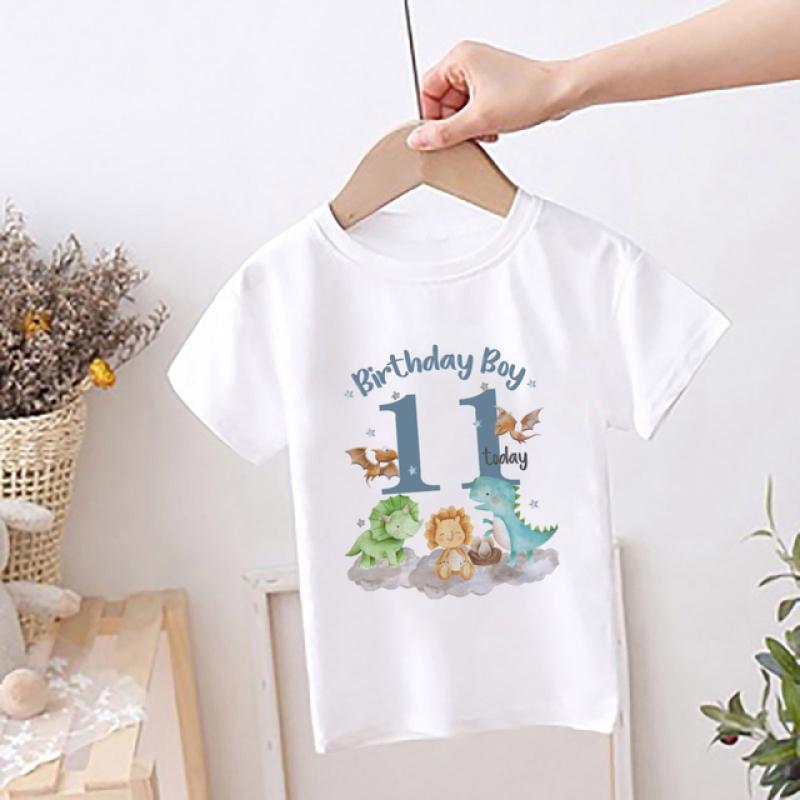 Kids Dinosaur Printed Birthday T-shirt 1-12 Number Birthday Clothes Tops Boys Dino Theme Party Outfits Child Short Sleeve Shirt