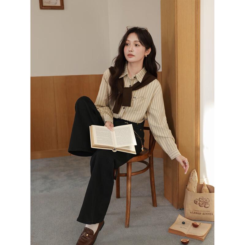 Lu Xiangnan Women's Vintage Striped Long Sleeve Loose Shirt