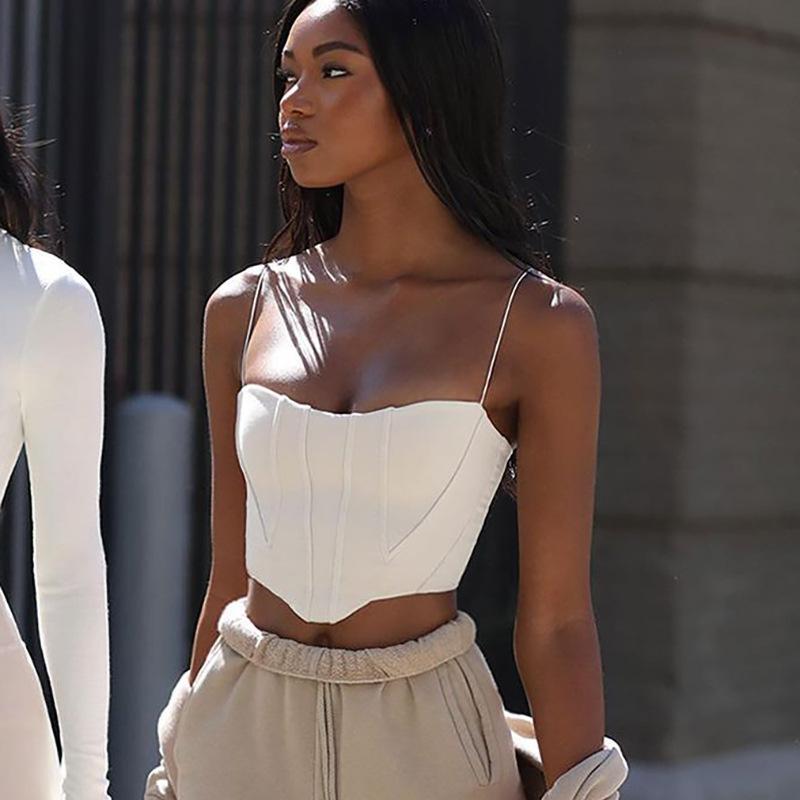 Spaghetti Strap Top Fashion Off Shoulder Sleeveless Solid Color Backless Basic Camisole