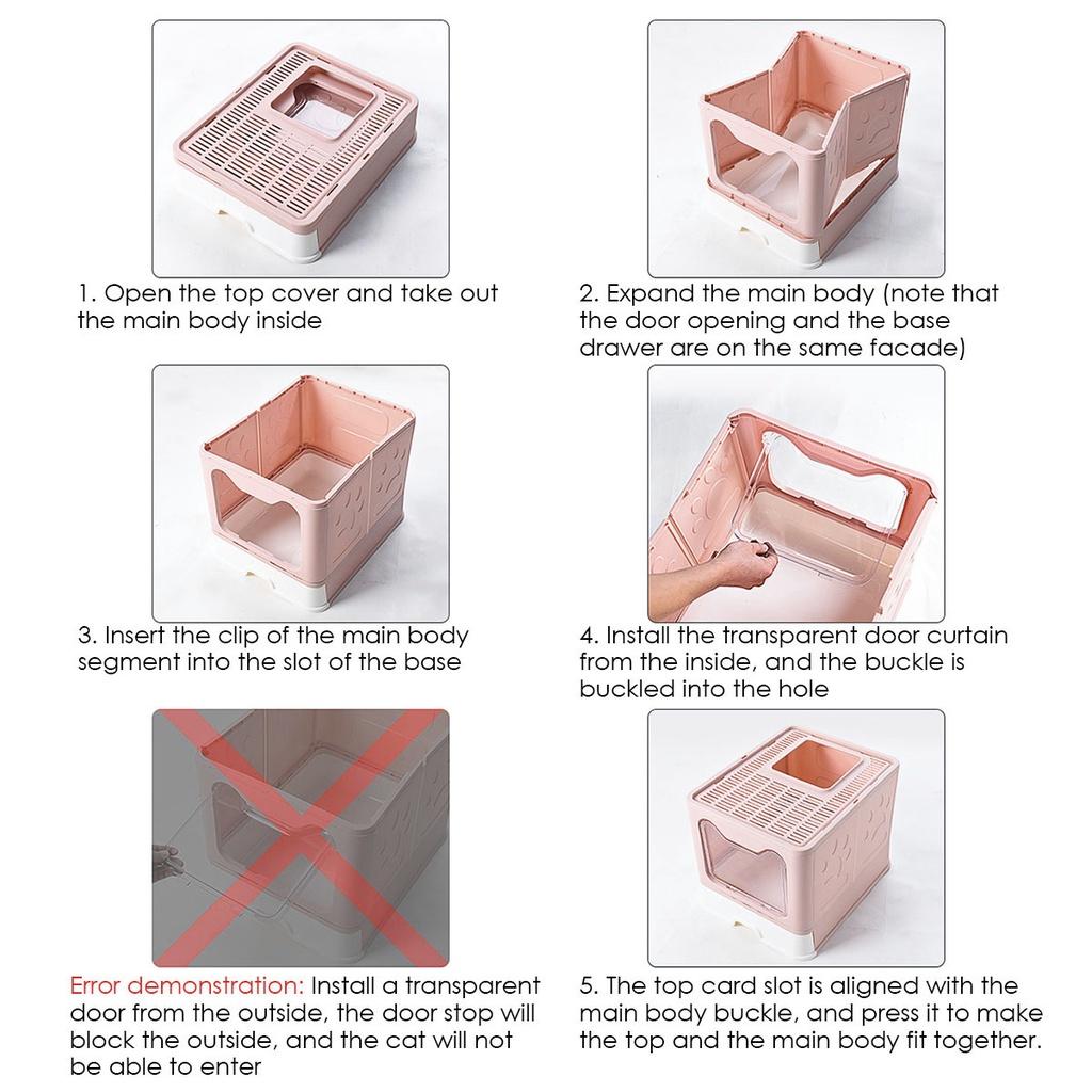 Pink/Grey/Blue Folding Cat Litter Box Enclosed Large Kitty Toilet Litter Scoop With shovel Foldable Tray