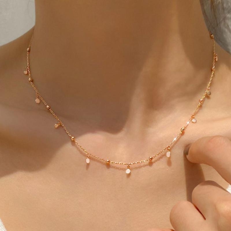 Silver Round Beads Tassel Necklace for Women Exquisite Clavicle Chain Girls Jewelry Choker Gifts