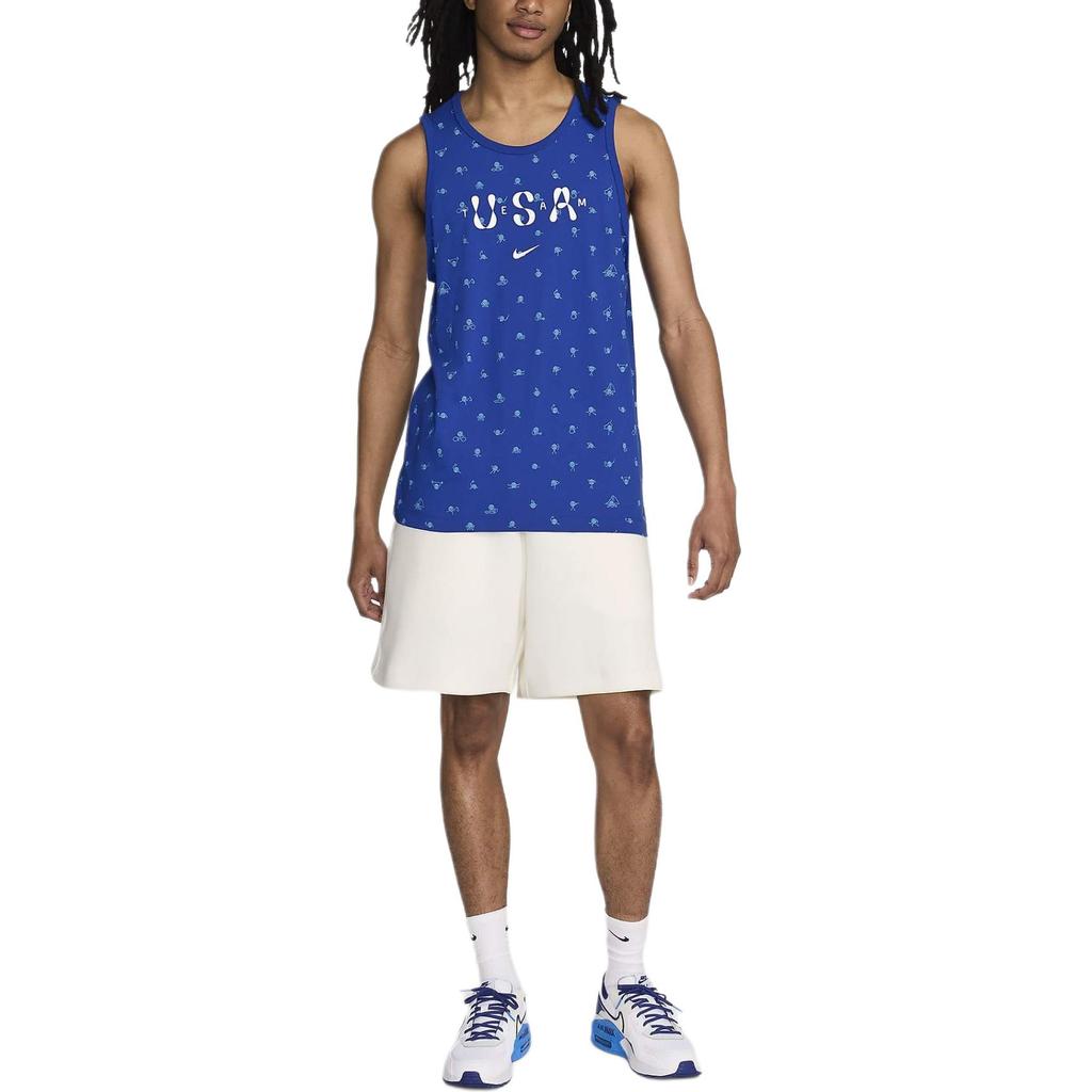 Nike Usa Club Baumwolle Rundhals Logo Print Tanktop Herren Tops Königsblau FN0879-417