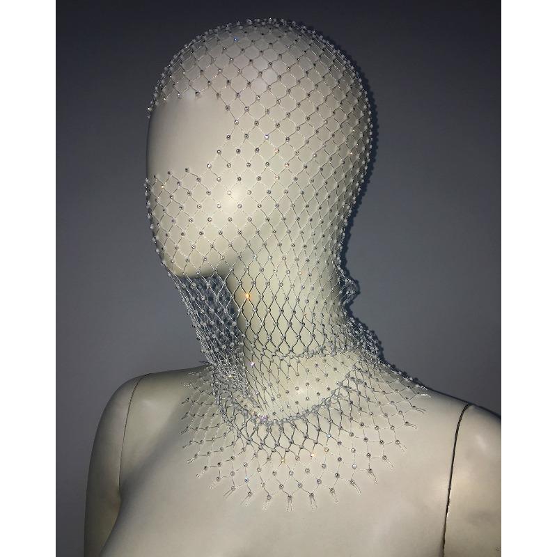 Meier Rhinestone Fishnet Headband - Trendy Holiday Carnival Sparkling Diamond Face Mask - Performance Hat