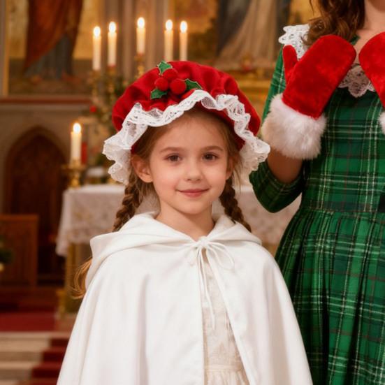 Paní. Kostým Clause pro dospělé ženy Santa Claus Červená bobulová čepice Mob cap