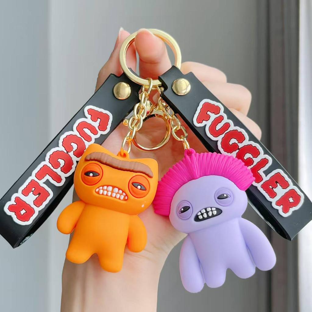 Ugly Cute Monster Keychain With Teeth Plush Doll Pendant Kids School Bag Charm Decorative Small Gift