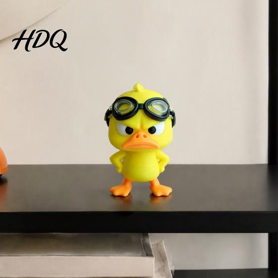 Small Plastic Figurines 3D Printed Angry Yellow Duck Figurine with Detachable Swimming Goggles Funny Creative Birthday Gifts Statue Desktop Ornament
