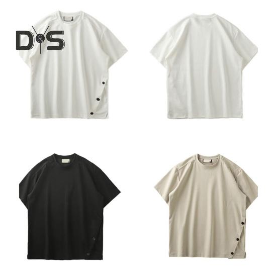 Pánské tričko s kulatým výstřihem, krátkým rukávem, ležérní topy s knoflíkovým lemem, měkké lehké pulovrové topy, domácí posilovna, streetové oblečení