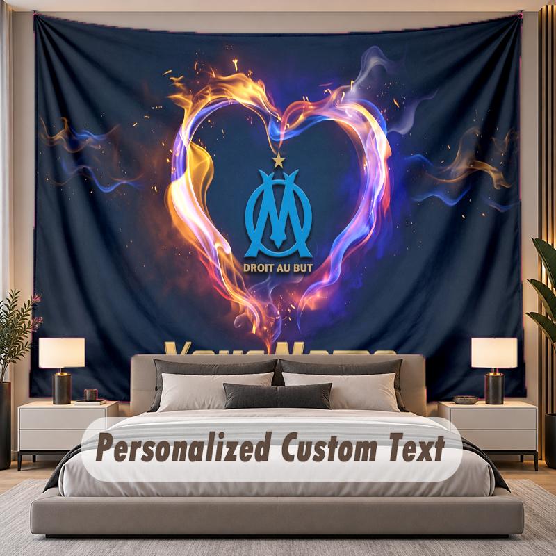 Custom Name Text Tapestry Olympique Marseille FC Personalized Polyester Wall Tapestry For Bedroom And Room