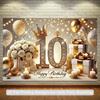 2D 10th Birthday Backdrop, Gold Glitter Banner for Party & Photo Booth