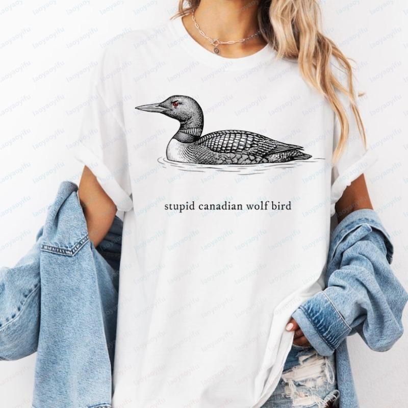 Dummes Kanadisches Wolfsvogel T-Shirt Lustiges Kanada-Eistaucher Geschenk Sarkastisches Naturfreund Grafik-T-Shirt Übergroßes T-Shirt Damenbekleidung Oberteil