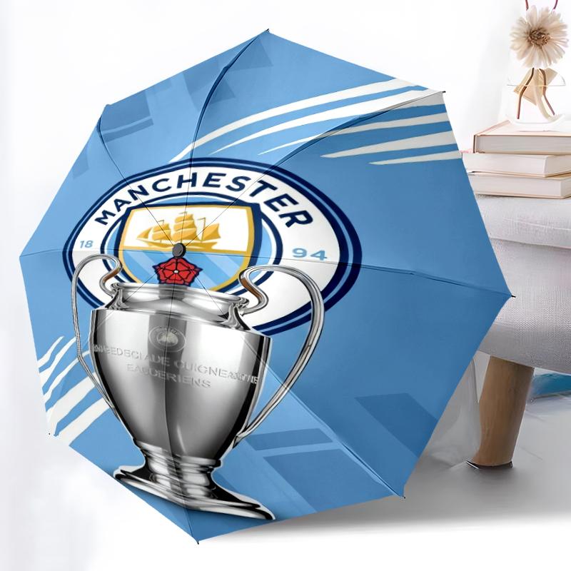 1pc Sturdy 8-Bone Auto Umbrella, Manchester United Manchester City Umbrella, Digital Printed, Foldable Umbrella for On-the-Go Outdoor Use
