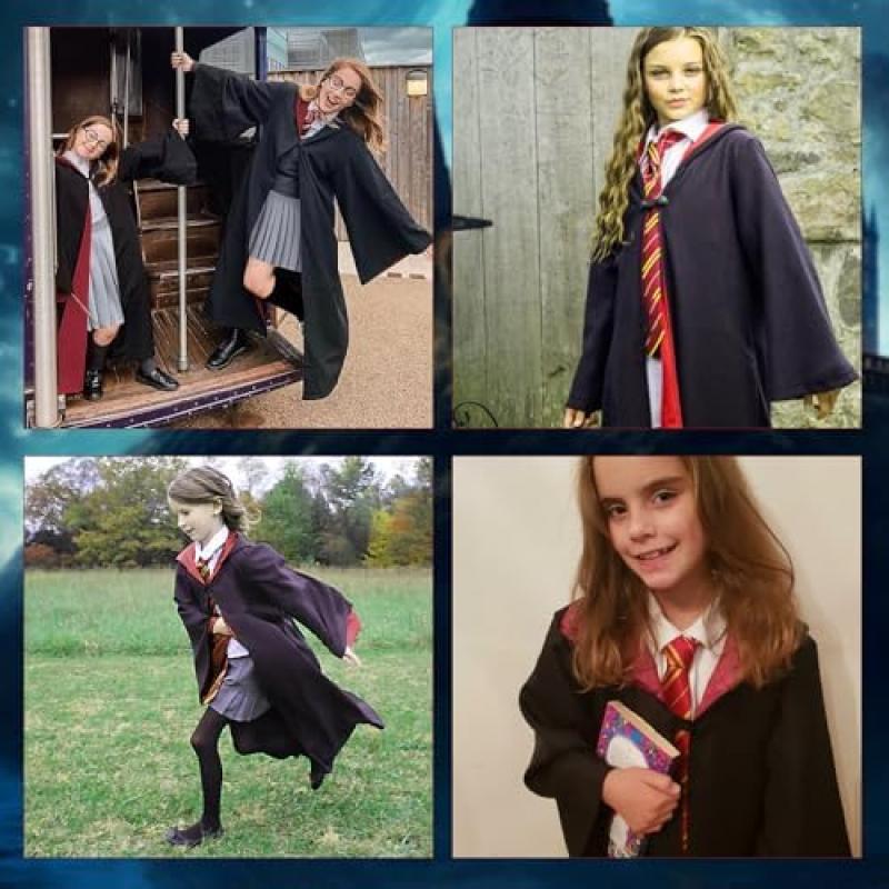 CJBIN 8-Piece Kids Magician Costume Set with Cape, Blouse, Skirt, Socks, Wand, Glasses, Bow Tie Necklace for Halloween Carnival Cosplay