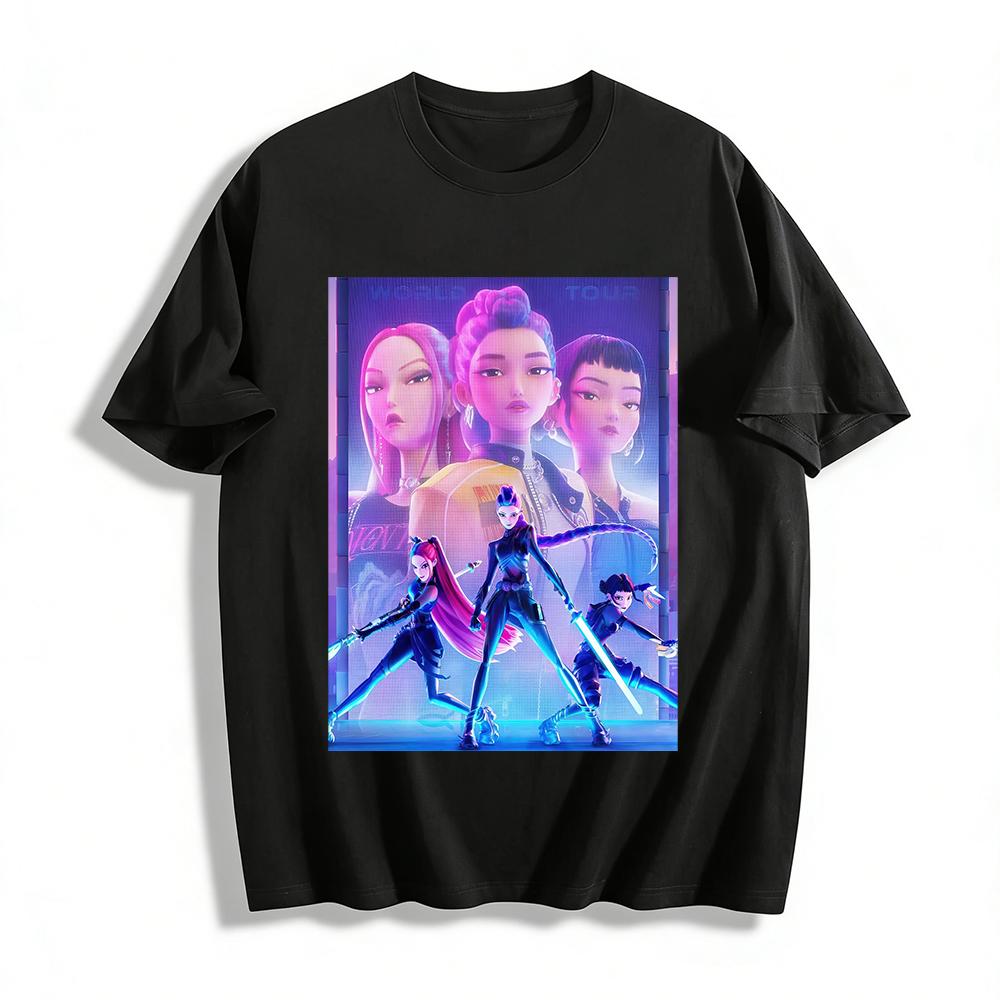 

Cyberpunk Style Virtual Girl Group Print T-shirt Unisex Loose Casual Street Short Sleeve Top Pure cotton T-shirt XXS