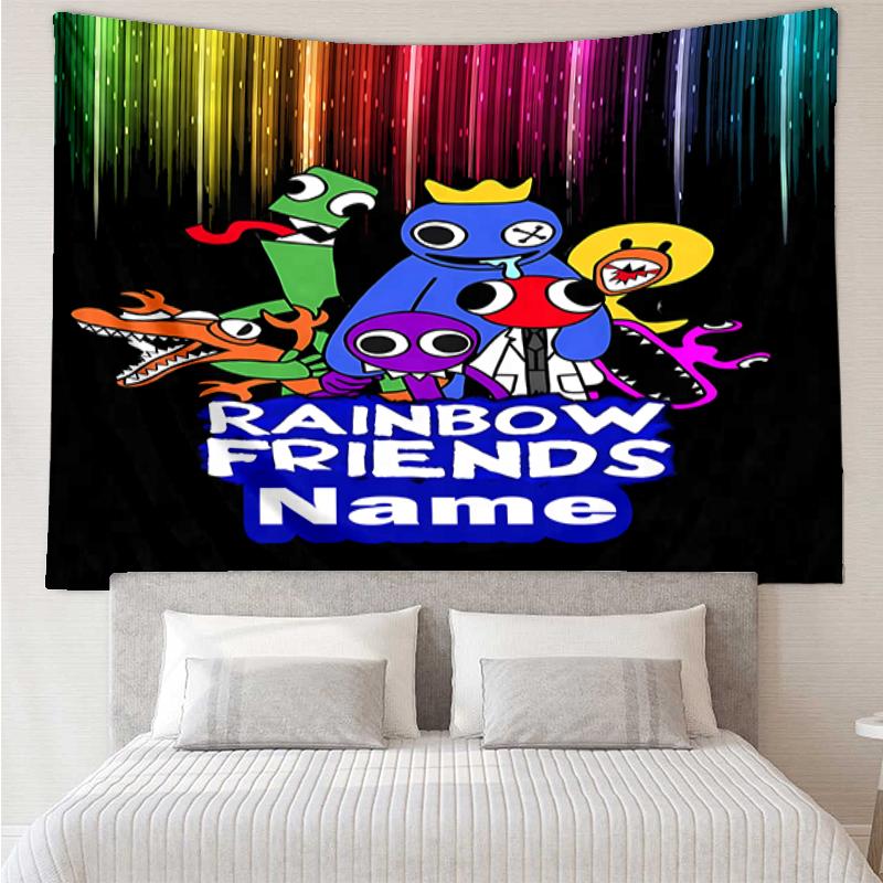 Custom Name Rainbow Friends Print Tapestry, Backdrop, Easy Setup, Ideal for Bedroom, Office & Living Room, with Aesthetic Wall Hanging Decor.