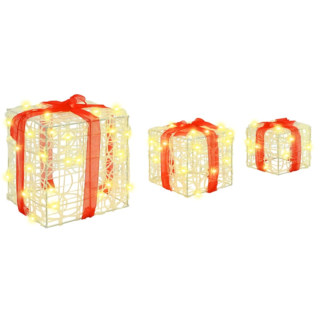 Gift Box with 60 LEDs 3 pcs Warm White 20 x 20 x 20 cm Acrylic