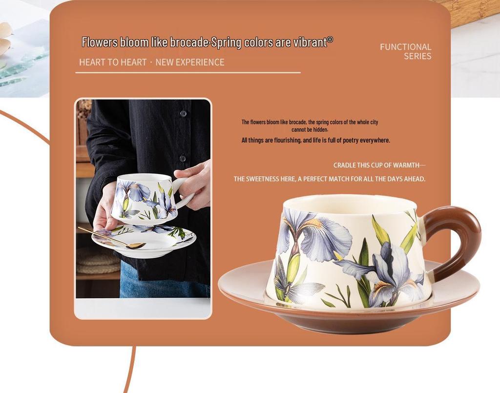 Retro Floral Ceramic Coffee Cup & Saucer Set with Gift Box - Elegant Water Cup Souvenir