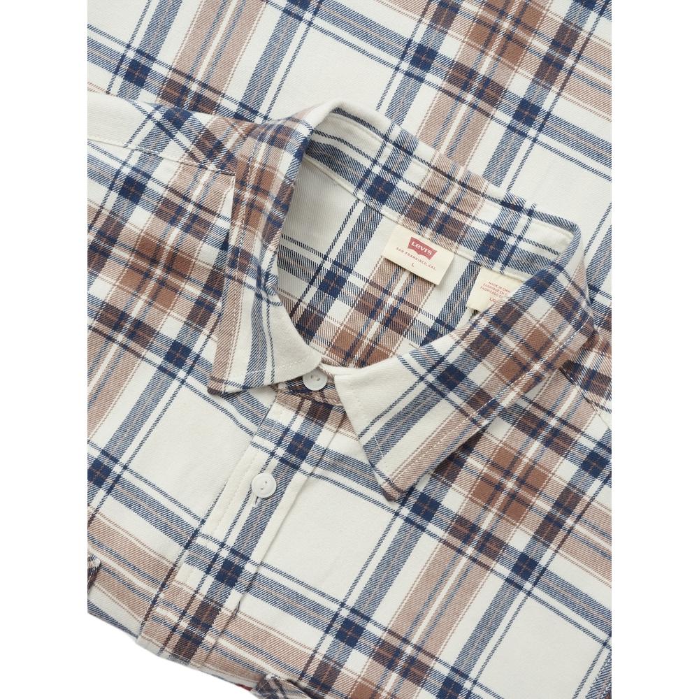 Levis Casual Plaid Comfortable Loose Fit Long Sleeve Shirt Men shirts Blue Brown 001XM-0001