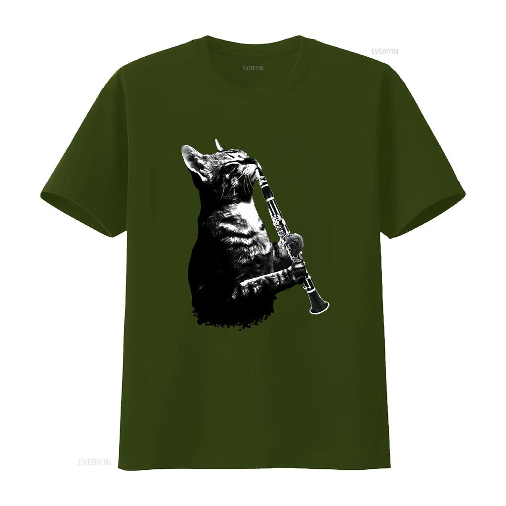 Cat Playing ClarineT T Shirt and Music Lover Clarinettist Birthday Musician Woodwind Instrument Idea vintage Washed homme