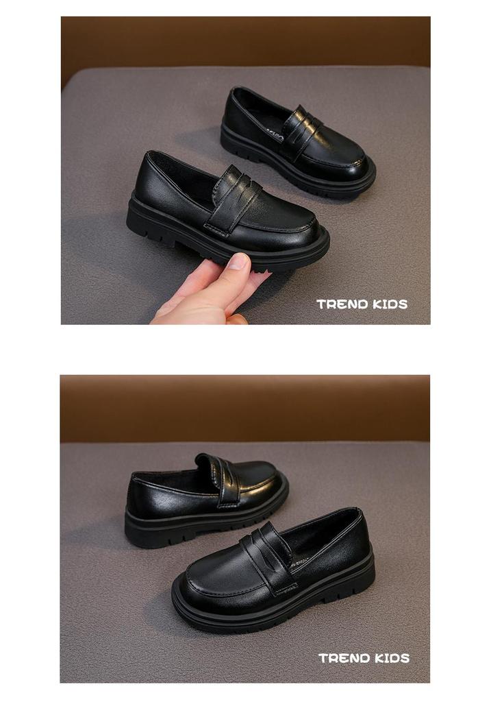 Kinderschuhe im britischen Stil aus schwarzem Leder - Lässige Frühjahrs-/Herbst-Fahrschuhe für Jungen und Mädchen