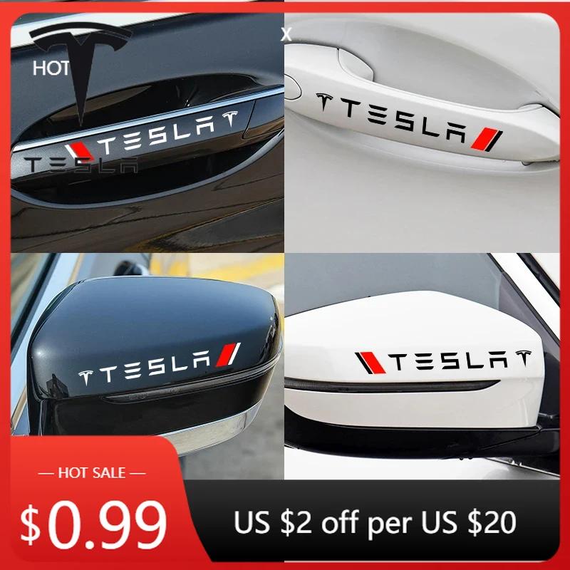 Car Sticker Tesla 4pcs Car Door Handle Stickers Body Vinyl Stickers Decals Accessories for Tesla 3 S X Y Roadster WYE