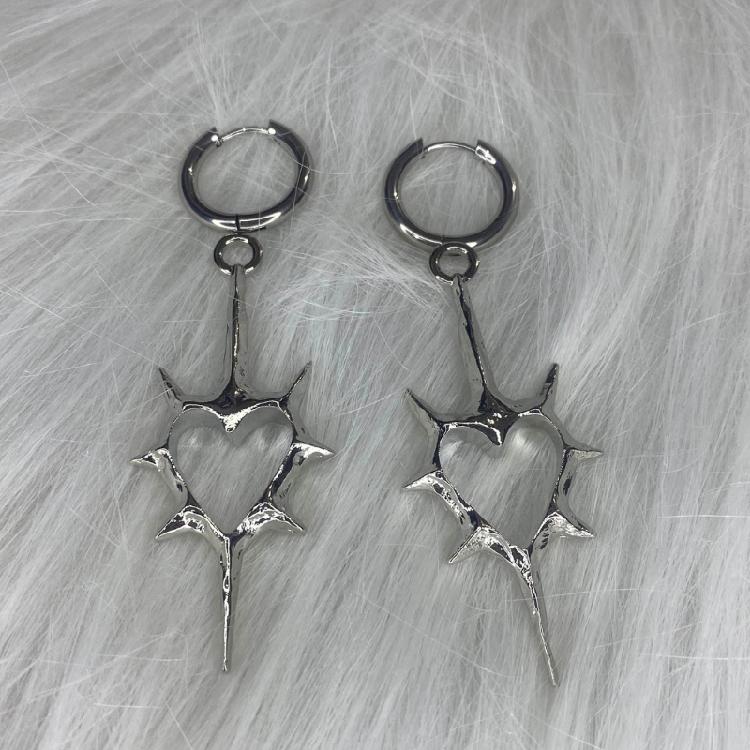 Punk Hip Hop Dangle Earrings Thorn Heart Hoop Earrings Fashion Drop Earrings