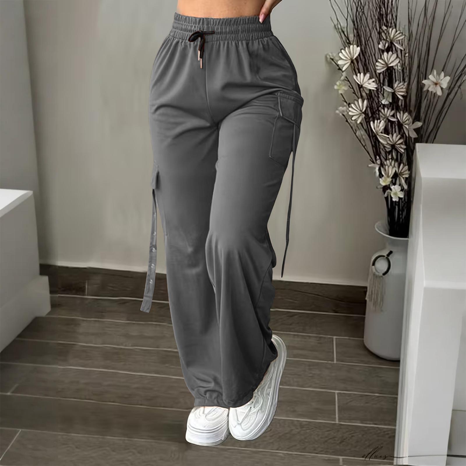 

Ladies Fashionable Color Straight Leg Pants With High Waist Pockets Casual Pants M